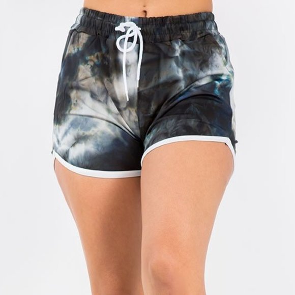 Tie Dye Track Shorts with Drawstring Tie and Side Pockets - Picture 2 of 4